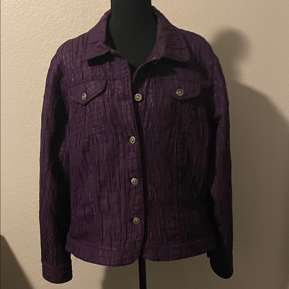 Ruby Rd. Deep Purple Textured Button-Front Jean J… - image 1